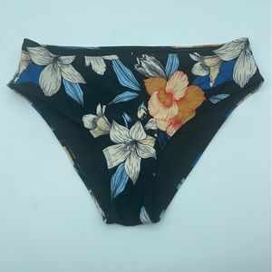 Cupshe Swimsuit Bottom Large Black Blue Floral Stretch